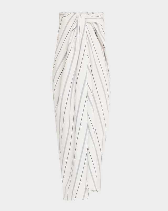 Striped Twisted Cotton Poplin Maxi Skirt